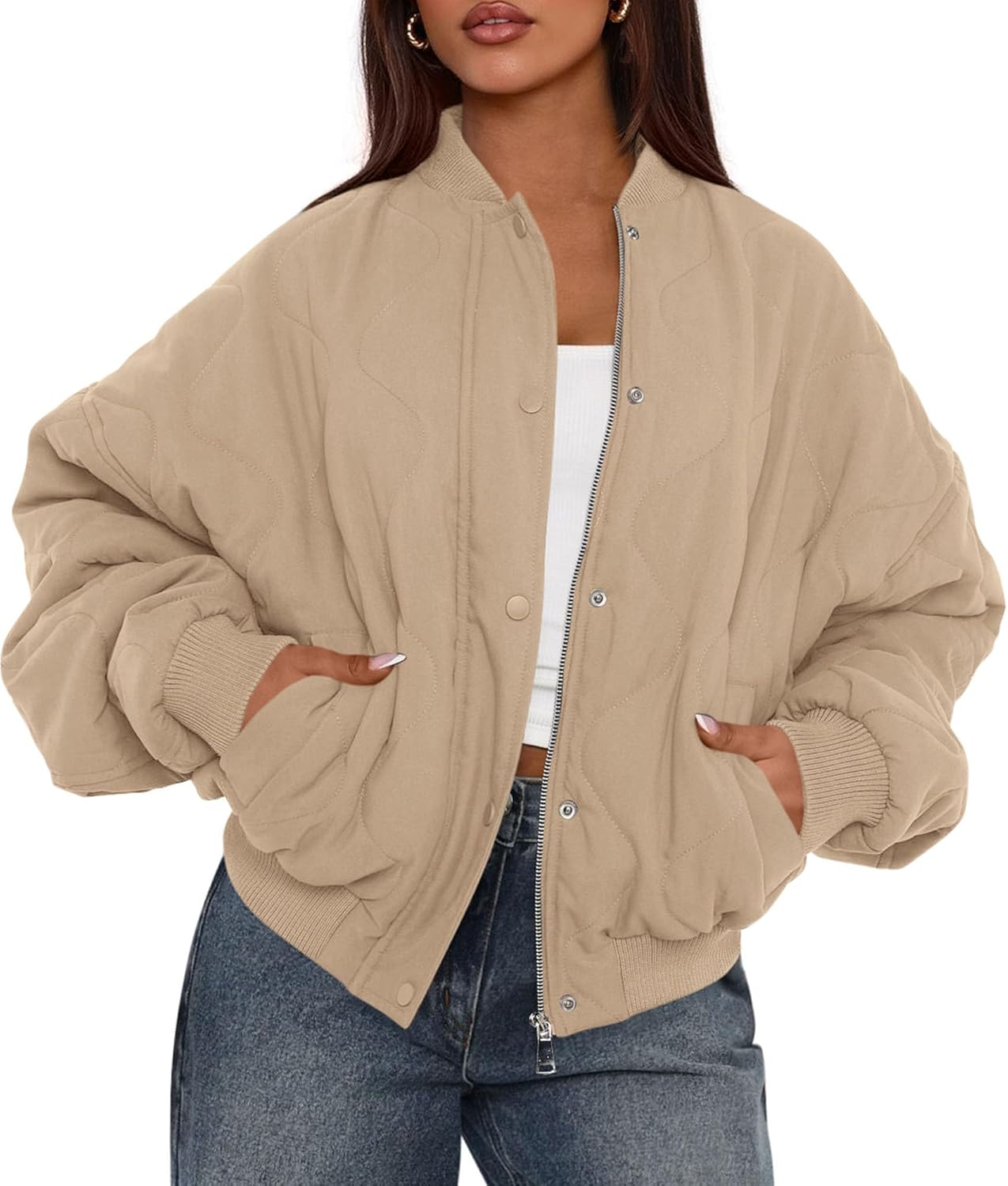 PRETTYGARDEN Women's Quilted Bomber Jacket Fall Fashion 2026 Lightweight Cropped Zip up Outerwear Winter Puffer Coats Pockets - Image 2