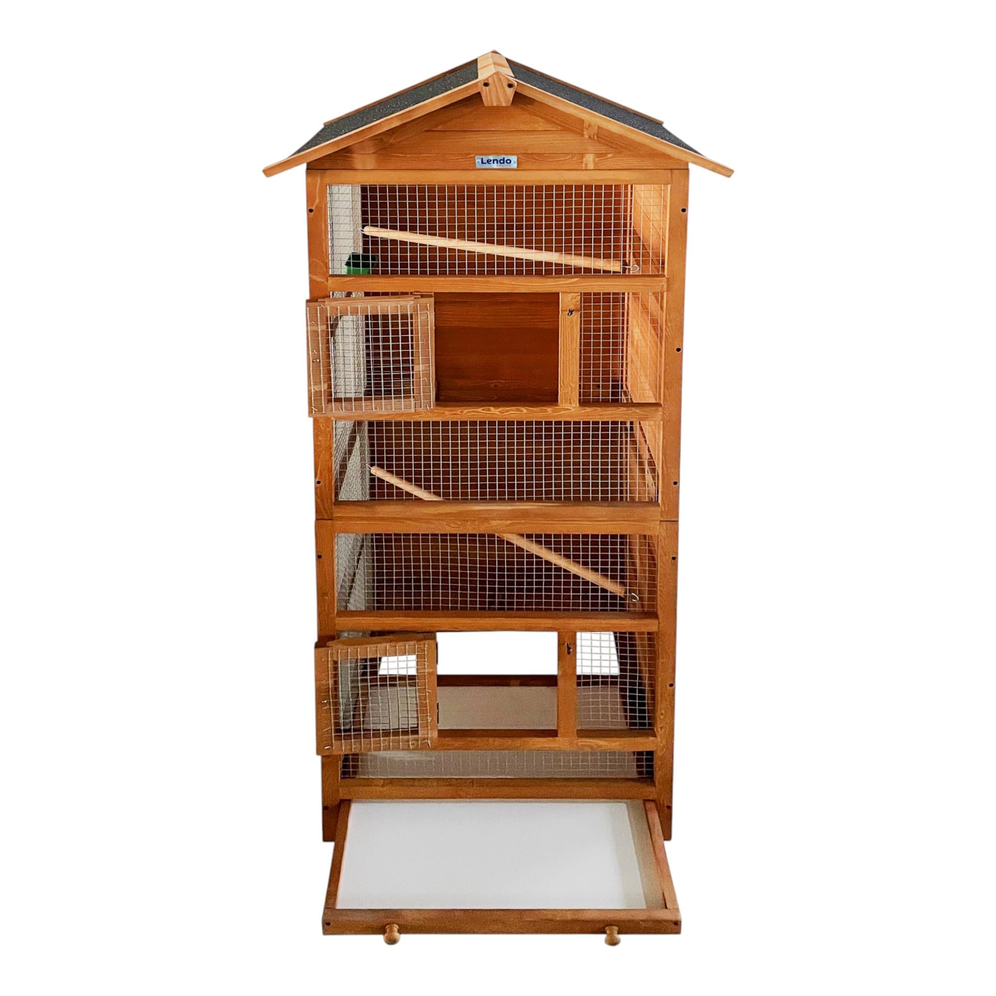 Voladera 70x57x165 cm de Abeto impregnada – Jaula para pájaros Interior/Exterior con comedero, Perchas y Bandeja – Resistente a la Intemperie (Marrón)