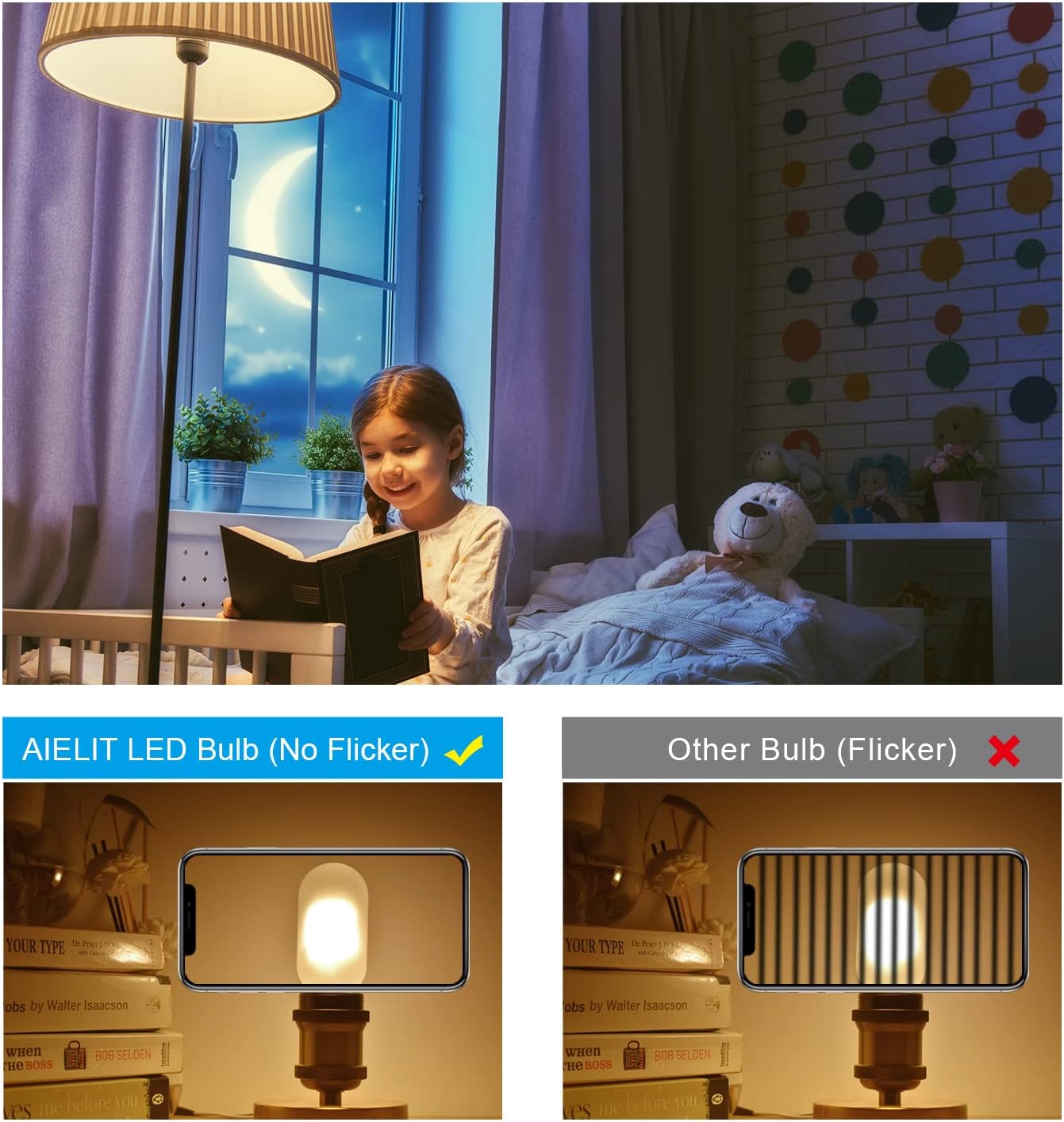 T45 Frosted LED Light Bulb 40 Watt Equivalent, 2700K Warm White, Tubular T14 E26 LED Bulbs Dimmable for Ceiling Pendant Chandelier Lights Floor Desk Table Lamp, 4 Pack