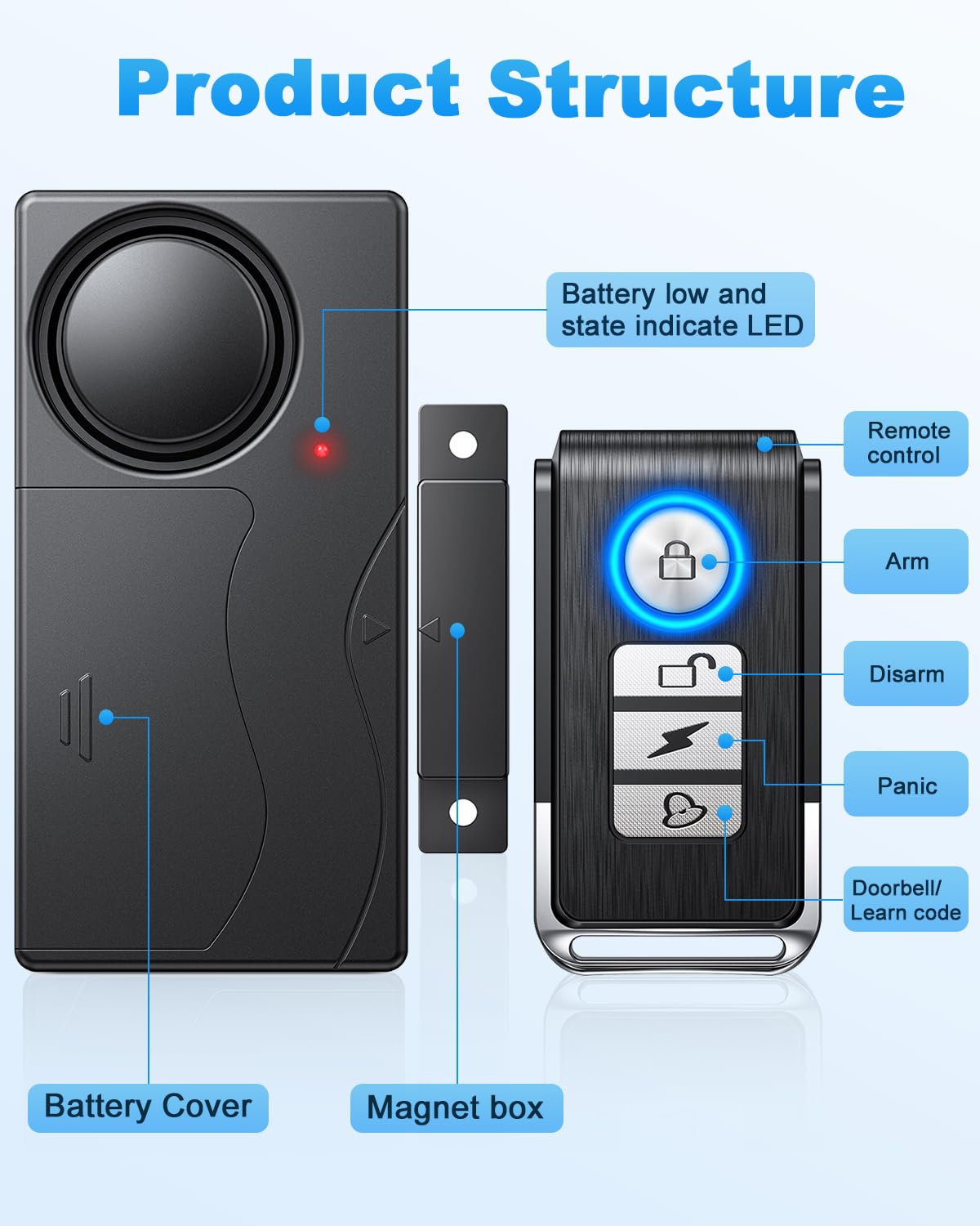 Door Alarms for Kids Safety, 110dB Loud Door Chimes When Door Opens, Door Sensor with Remote, Battery, Window Alarms for Home Security, 2 Pack,Black - 4