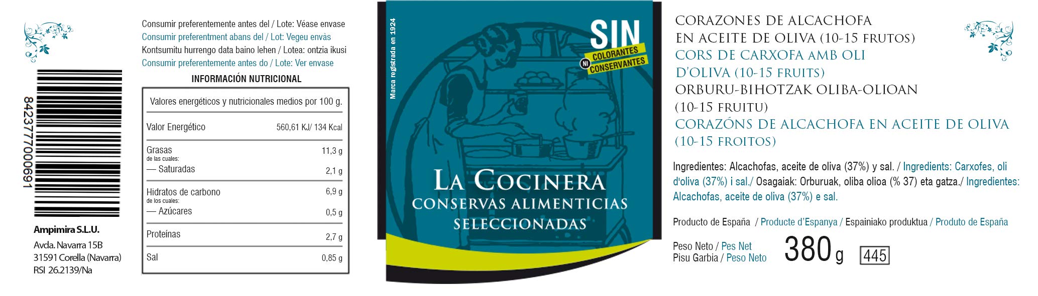 Corazones de alcachofa en aceite 100% oliva pelados a mano (10-15 frutos)…