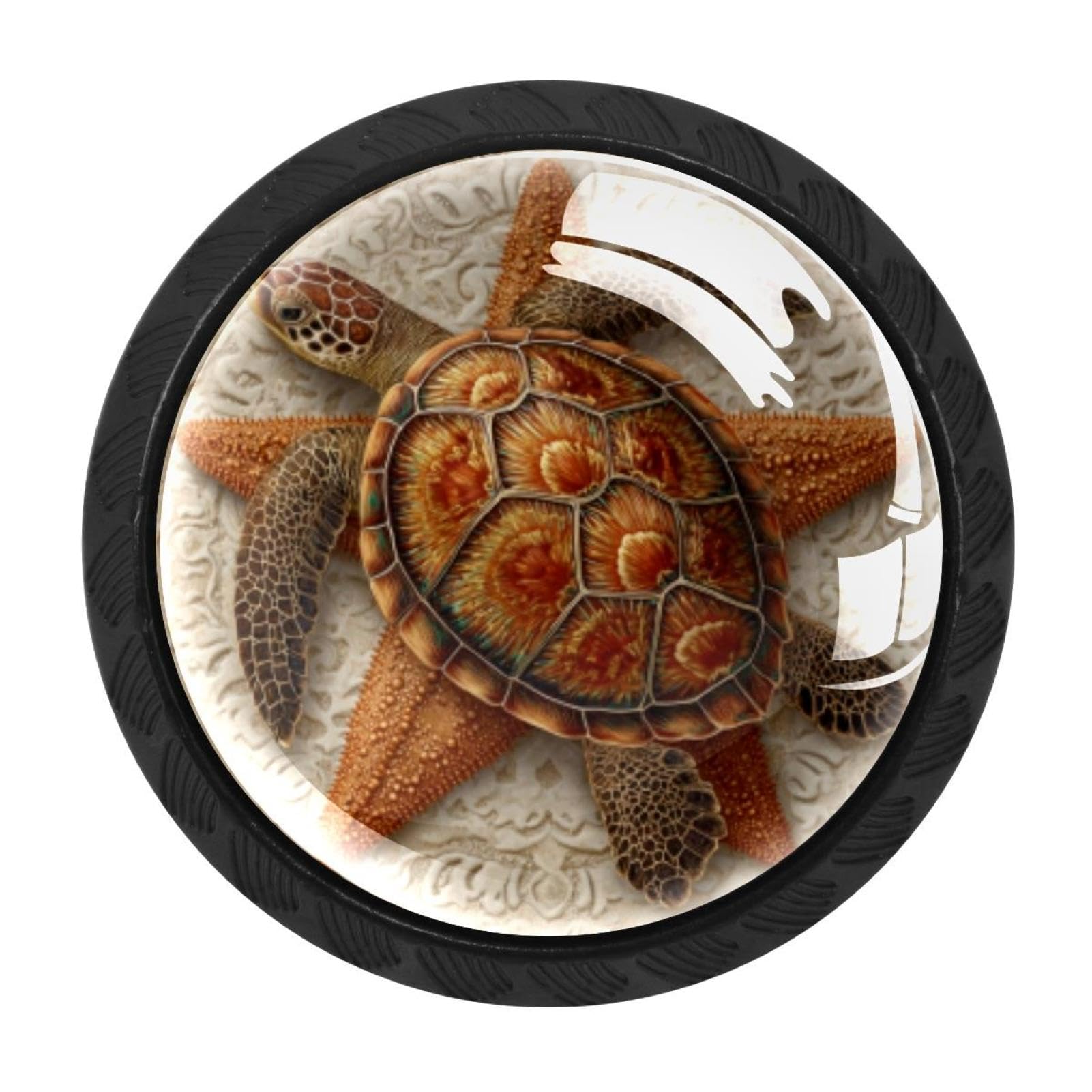CHENZZZZ 4 Pieces Round Cabinet Knobs Sea Turtle Starfish (3) Dresser Knobs Pulls Handles with Screws for Drawer Pulls Handles Knobs Door Knobs
