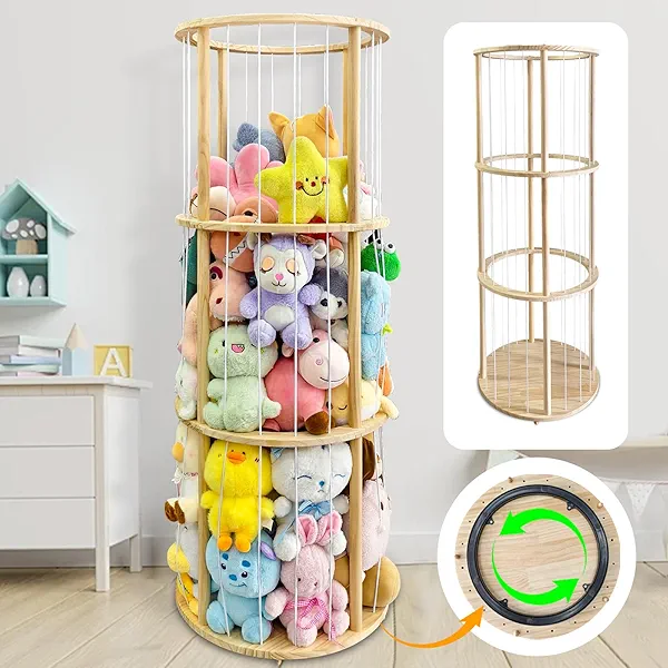 ZeHaiYlf Rotatable Wooden Stuffed Animal Storage with Turntable and Elastic Band, Easy to Install, Wooden Cute Zoo Toy Holder for Toddler Rooms, Playrooms & Bedrooms