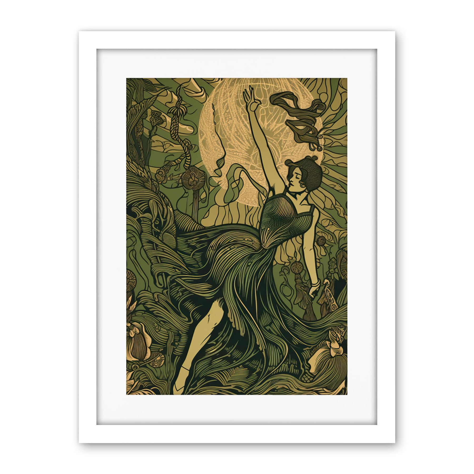 Artery8 Boho Ballerina Dancing with the Forest Moon Artwork Framed Wall Art Print 18X24 Inch