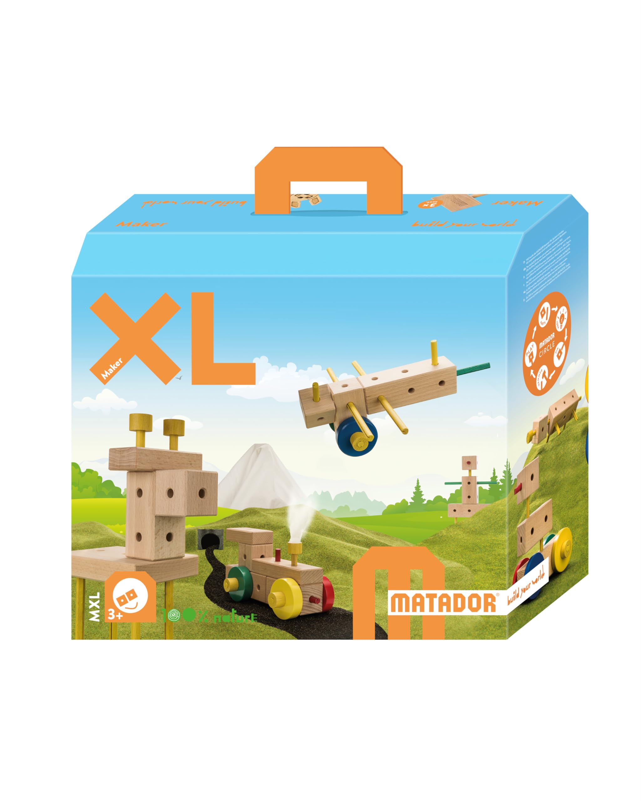 Matador XL Kinder Baukasten ab 3 Jahren 350-tlg. - Spannendes Holz Konstruktionsspielzeug zur Schulung von Kreativität und Feinmotorik, Bauspielzeug mit Stäbchen, Klötzen, Hammer & Zange