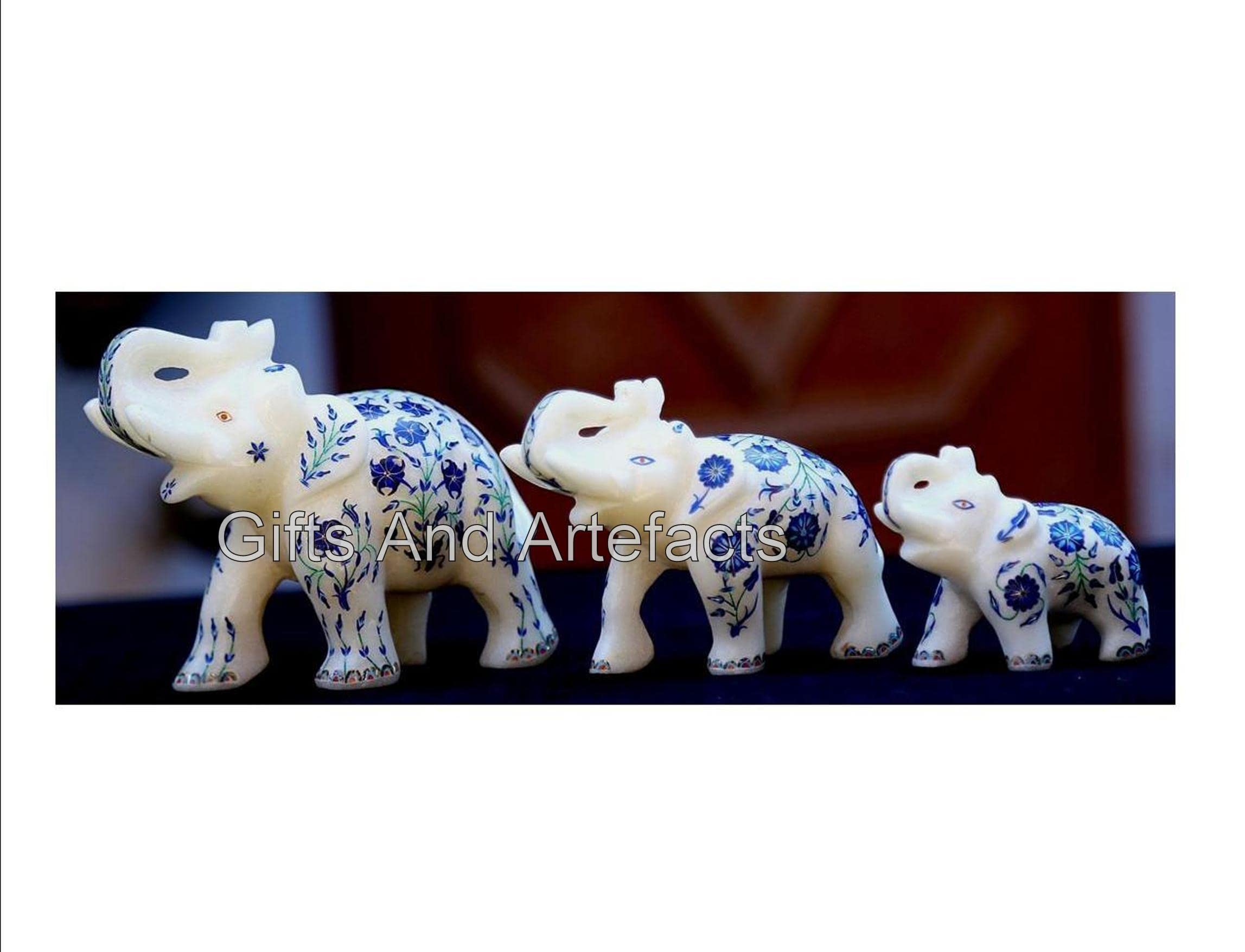 Statua a forma di elefante in gres porcellanato, decorazione in marmo, portafortuna, set di 3 pezzi, scultura in marmo bohémien, per decorazione da esposizione