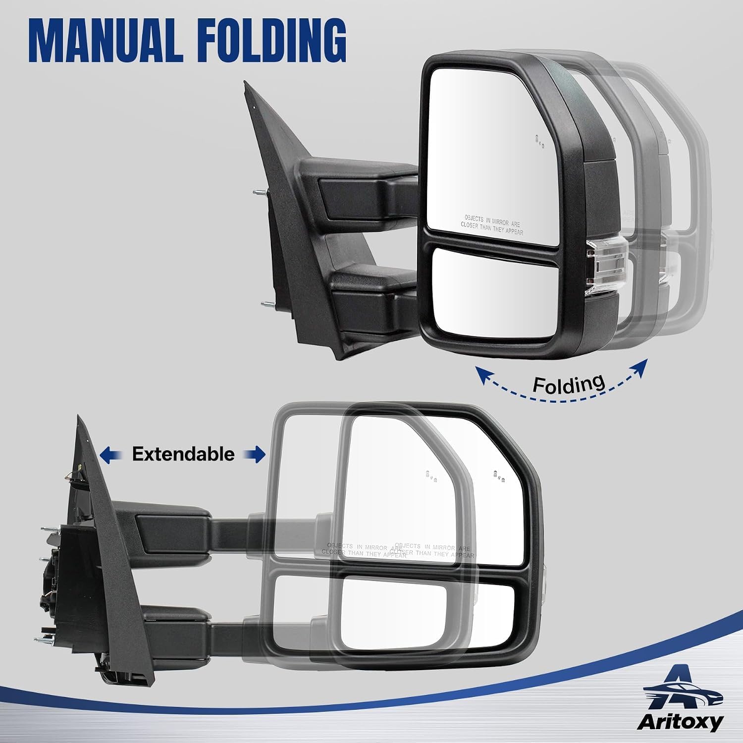 Passenger Right Side Towing Mirrors Fit for 2017 2018 2019 2020 Ford F250 F350 F450 F550 Super Duty Pickup Truck- Power Heated with Turn Light,Spot Auxiliary Light Blacking Housing