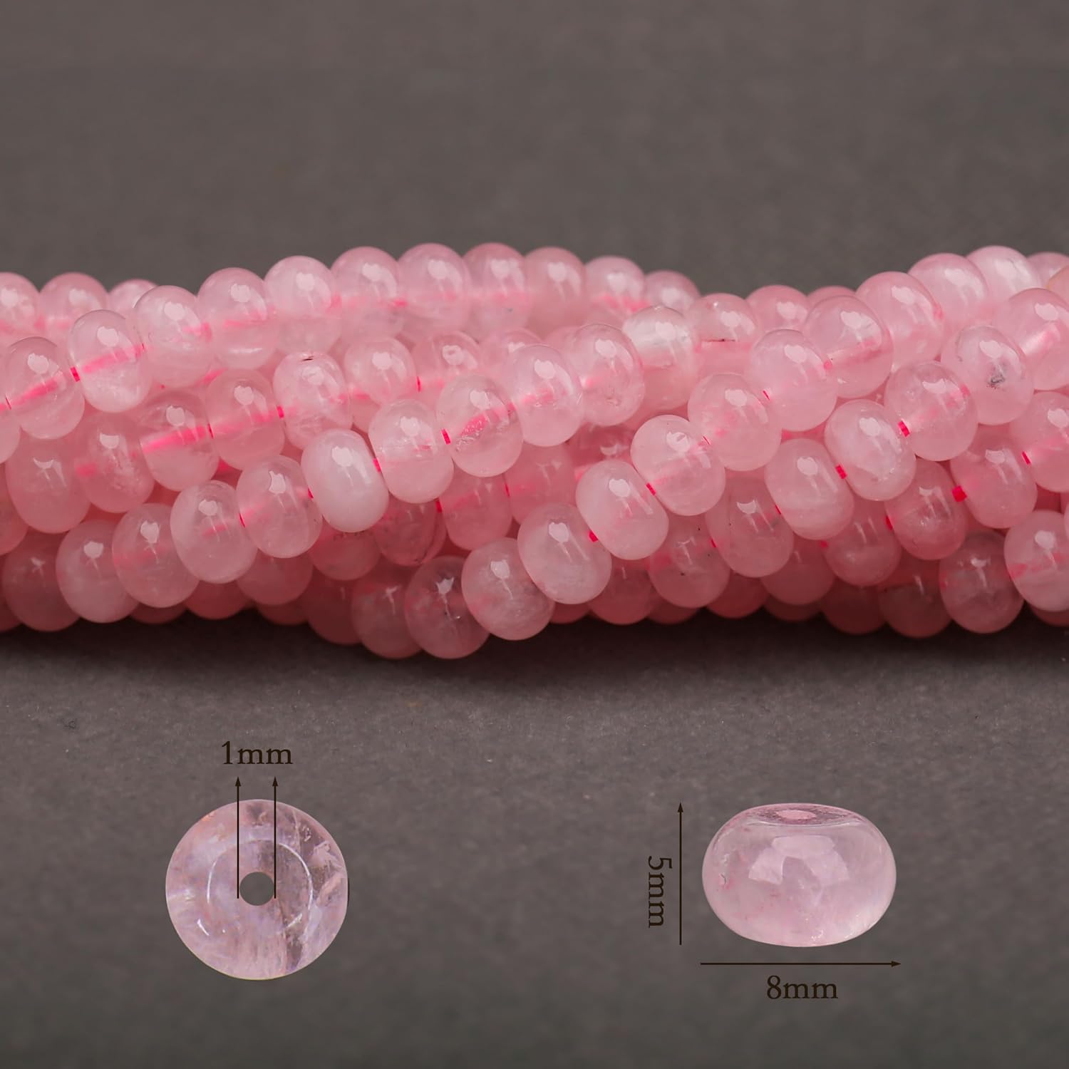Natural Pink Quartz Rondelle Beads, 5x8mm, 2 Strands image 3