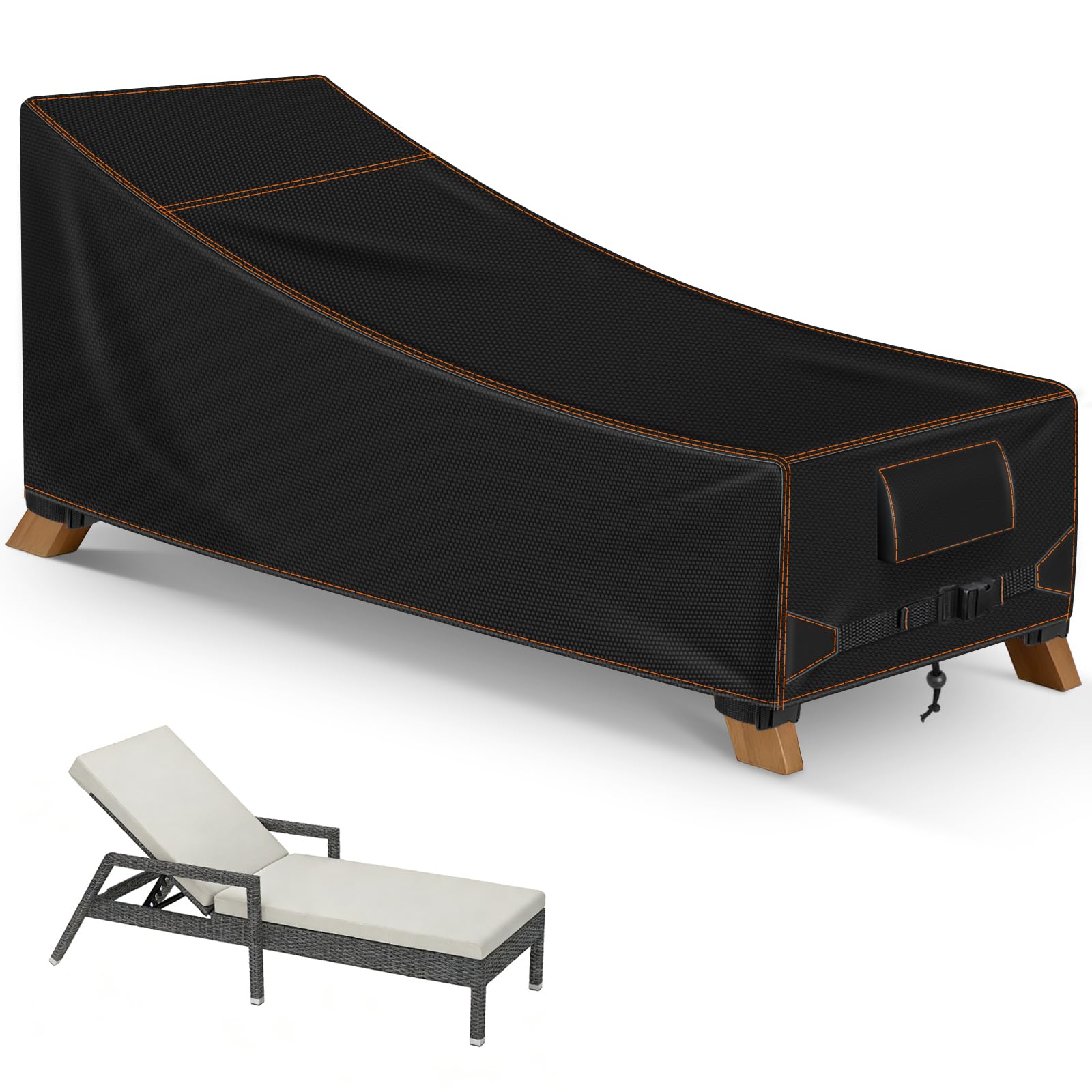 Khongoo Outdoor Sun Lounger Cover, 200x75x70/40cm Sunbed Covers for Sun Loungers Waterproof, 420D Oxford Garden Sunbed Cover UV Fade Protection, Tear-resistant, Windproof, Black