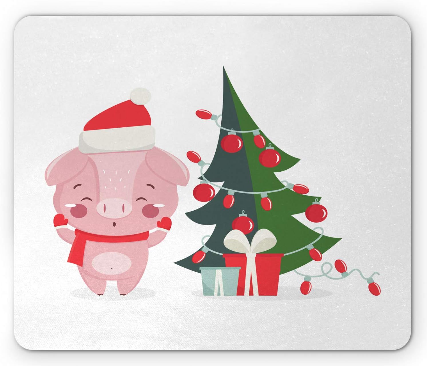 Ambesonne Christmas Mouse Pad, Happy Smiling Rose Colored Pig with Xmas Tree and Gifts New Year Themed, Rectangle Non-Slip Rubber Mousepad, Standard Size, White and Multicolor