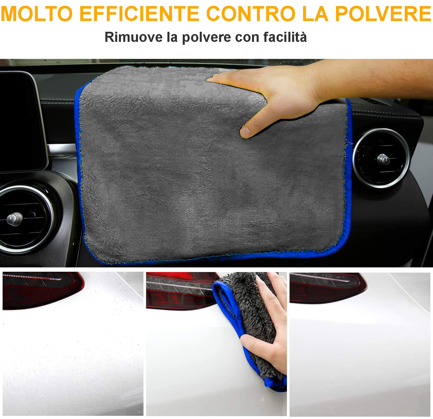 URAQT 4 Pezzi Panno Microfibra Per Pulizia Auto, 40 * 40cm 600GSM Professionale Super Assorbenti Morbidi Panno Asciugatura, per Doccia, per Rimuovere l'acqua in Auto, Vetri e Bagno