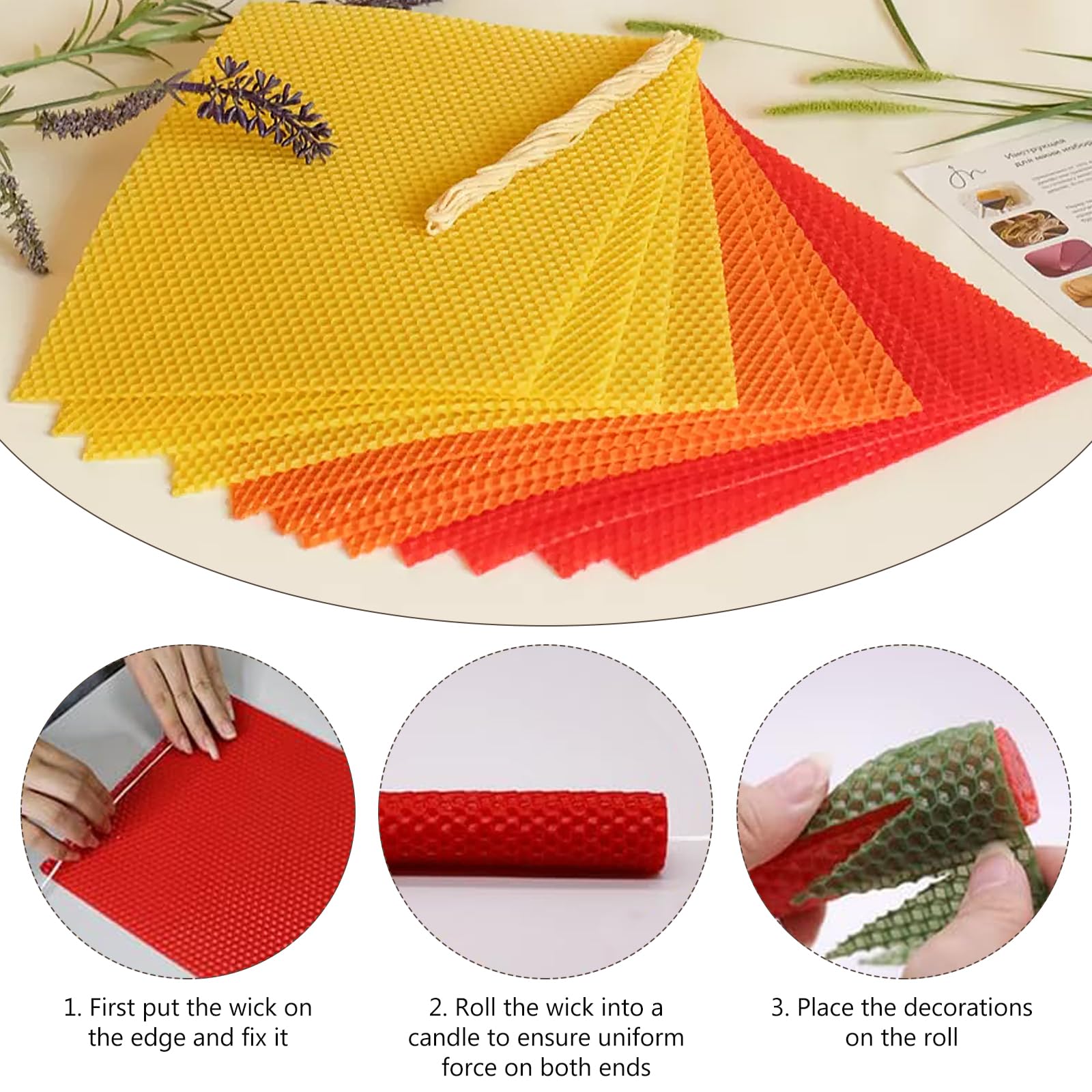 BORDEAG 24 placas de cera de abejas, placas de cera de 12 colores para velas, placas de cera de abejas para velas con 24 mechas de algodón, velas de cera de abejas para hacer tú mismo velas para