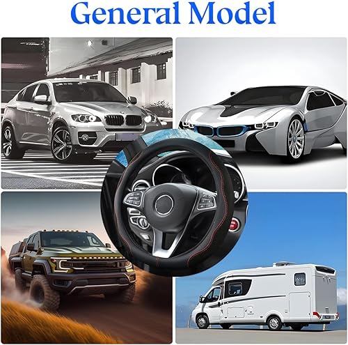 Miniatura 3 de Funda para volante de automóvil de 14.5 a 15 pulgadas, protector de rueda interior de automóvil con cuero duradero, suave, transpirable,