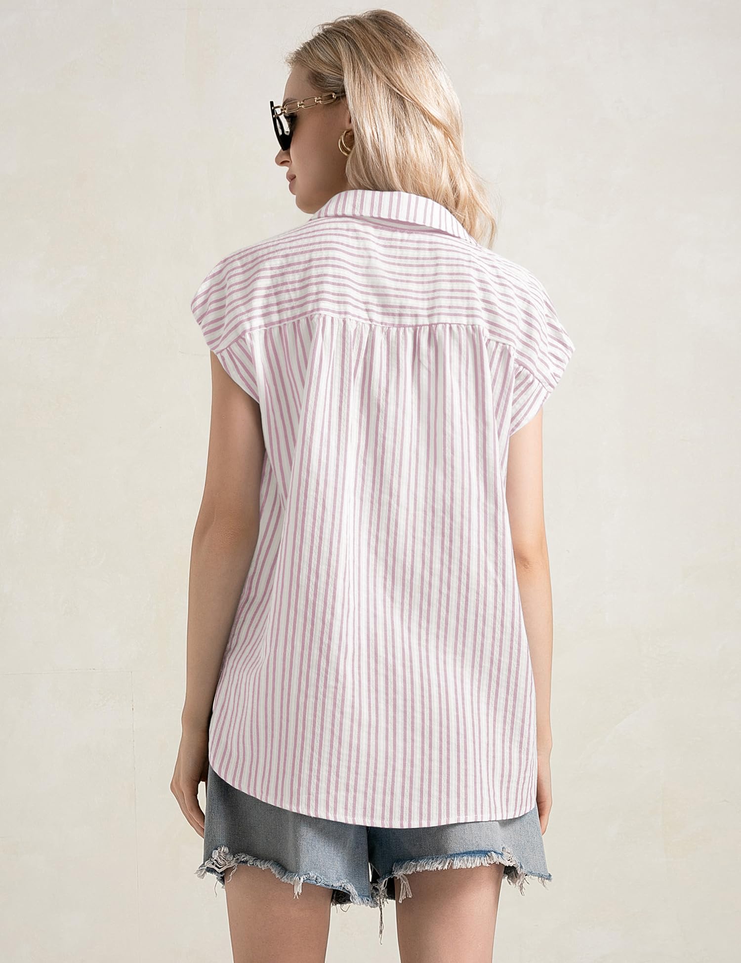 EFFAN Camicetta da donna Camicie in cotone Camicette con maniche ad aletta Camicette estive con scollo a V Camicetta da lavoro allentata da donna 2025