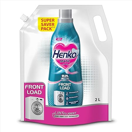 Henko Matic Liquid Detergent - Front Load 2L Refill Pouch, with Nano Fiber Lock Technology, 99.9% Germ Protection, Bio Stain Power & Ultra Color Care which maintains the Newness, Color & Shine.