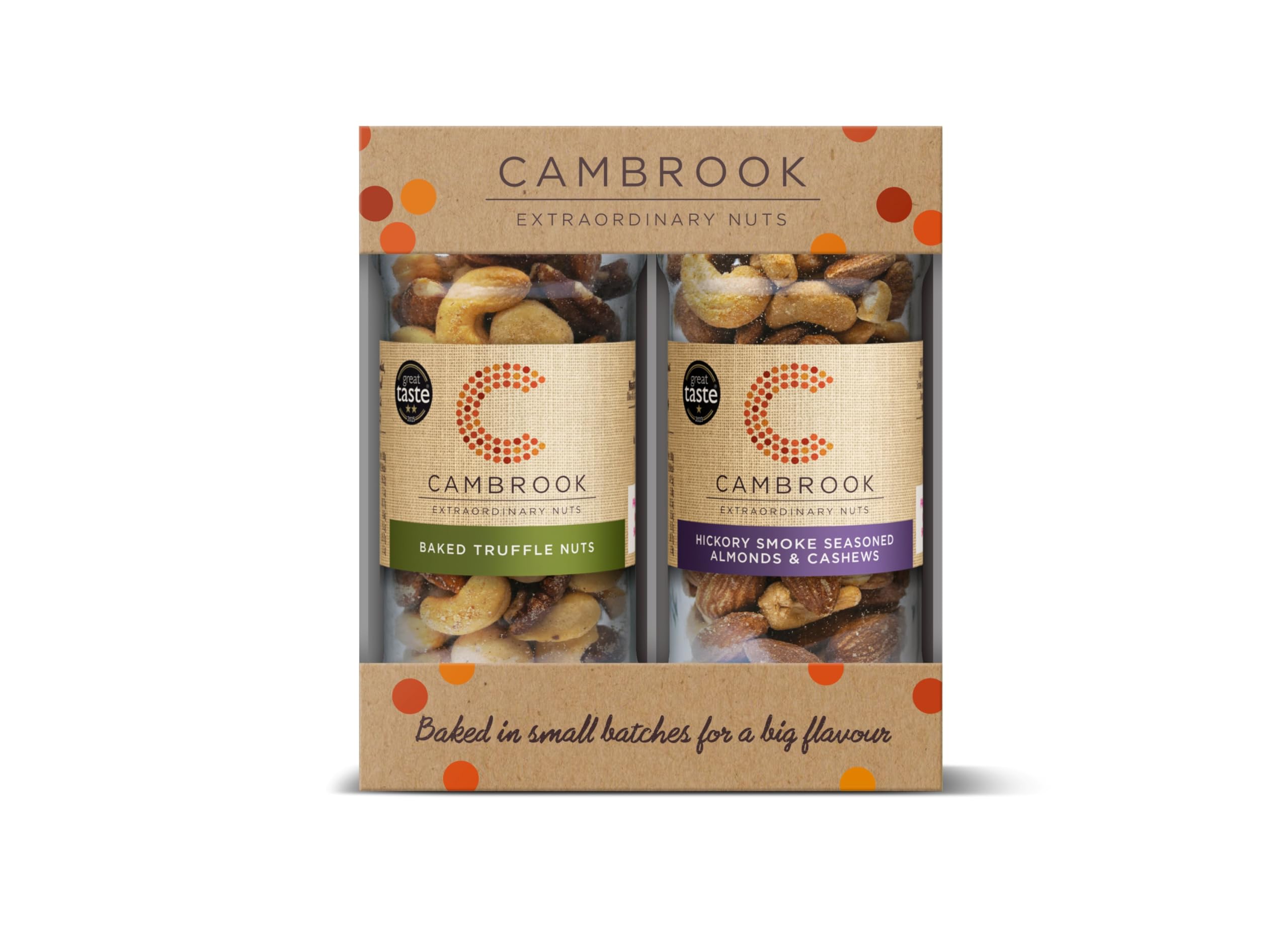 Cambrook - 2 Jar Gift Set, includes Hickory Smoke Seasoned Almonds & Cashews, 180g and Baked Truffle Nuts, 175g