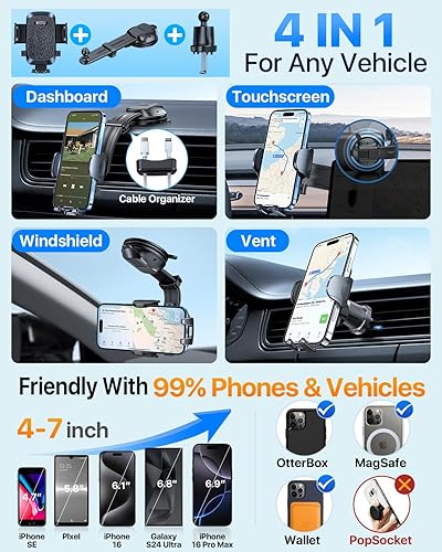 Miniatura 6 de HTU Soporte de teléfono de automóvil con succión más fuerte mejorado, brazo flexible, soporte giratorio para teléfono celular para salpicadero,