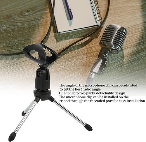 Miniatura 5 de Soporte para micrófono de escritorio, 58 pulgadas con rosca de escritorio, trípode a prueba de golpes, fácil de almacenar, ángulo ajustable para