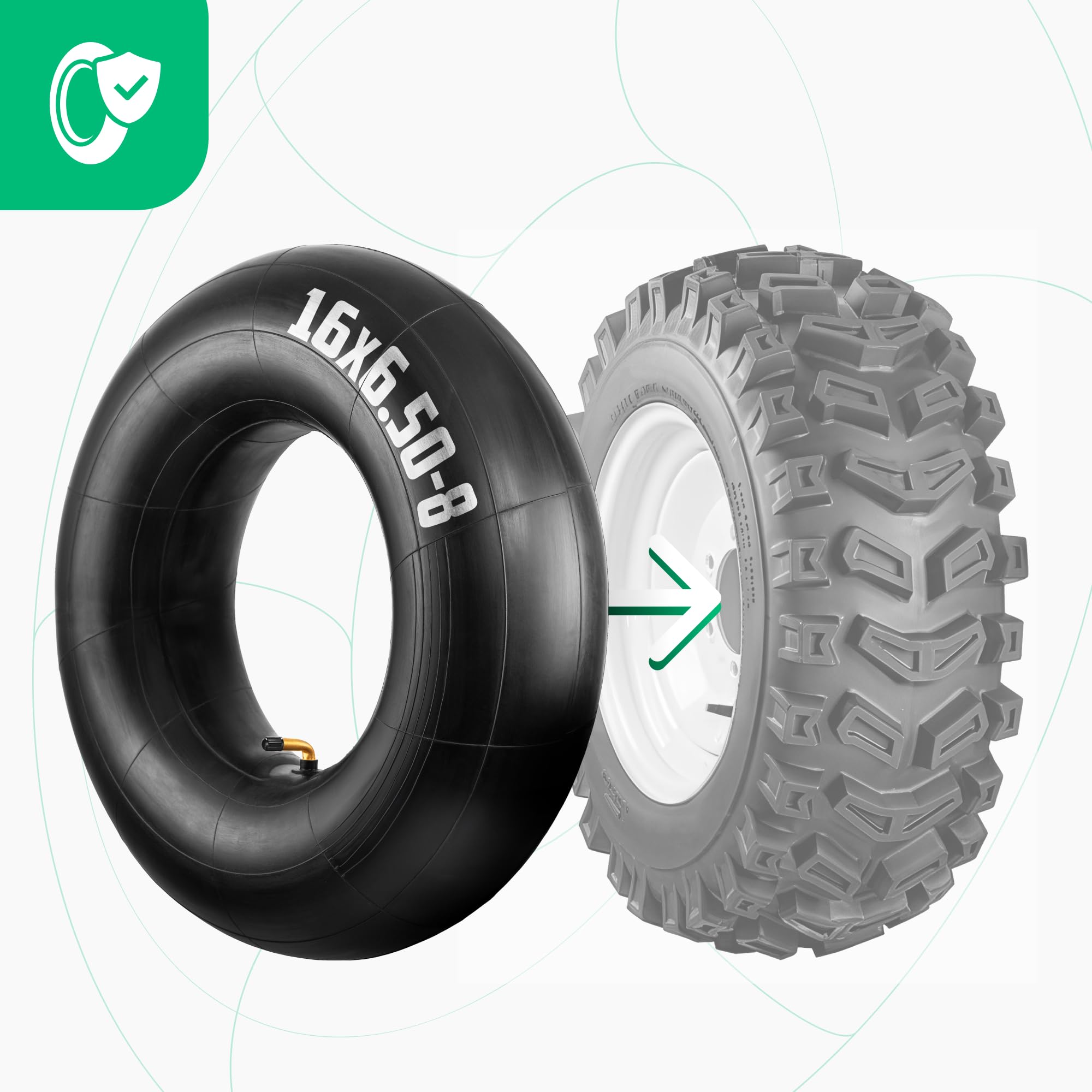 MoovMoov Chambre à Air 16 pouces pour pneus 16x6.50-8 et 16x7.50-8 - Pour Tondeuse Autoportée, Tracteur Tondeuse, Remorque de Jardin, Voiturette de Golf - Valve coudée - Lot de 2 - 5