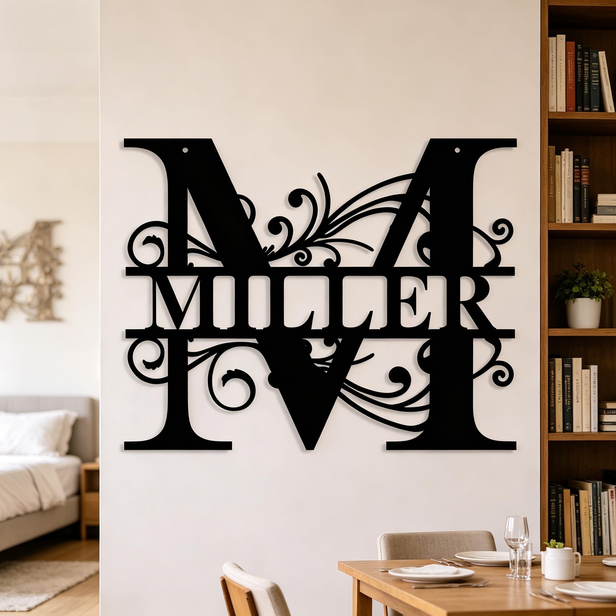 Amerliga Familynamesign10 Personalised Ornate Monogram Metal Sign, Custom Initial & Family Name Plaque For Home, Bar & Outdoor Wall Decor