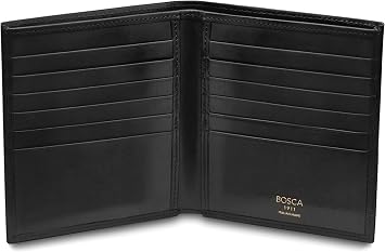 Bosca MenAos Wallet In Old Leather Ai 12 Pockets Bi-Fold Credit Holder Hand-Stained Full Grain Leather, RFID Blocking Black