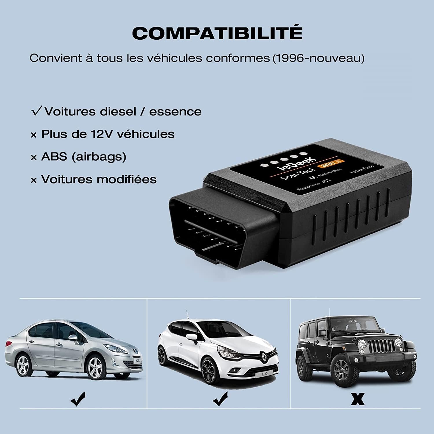 Compatibility chart showing supported and unsupported vehicle types