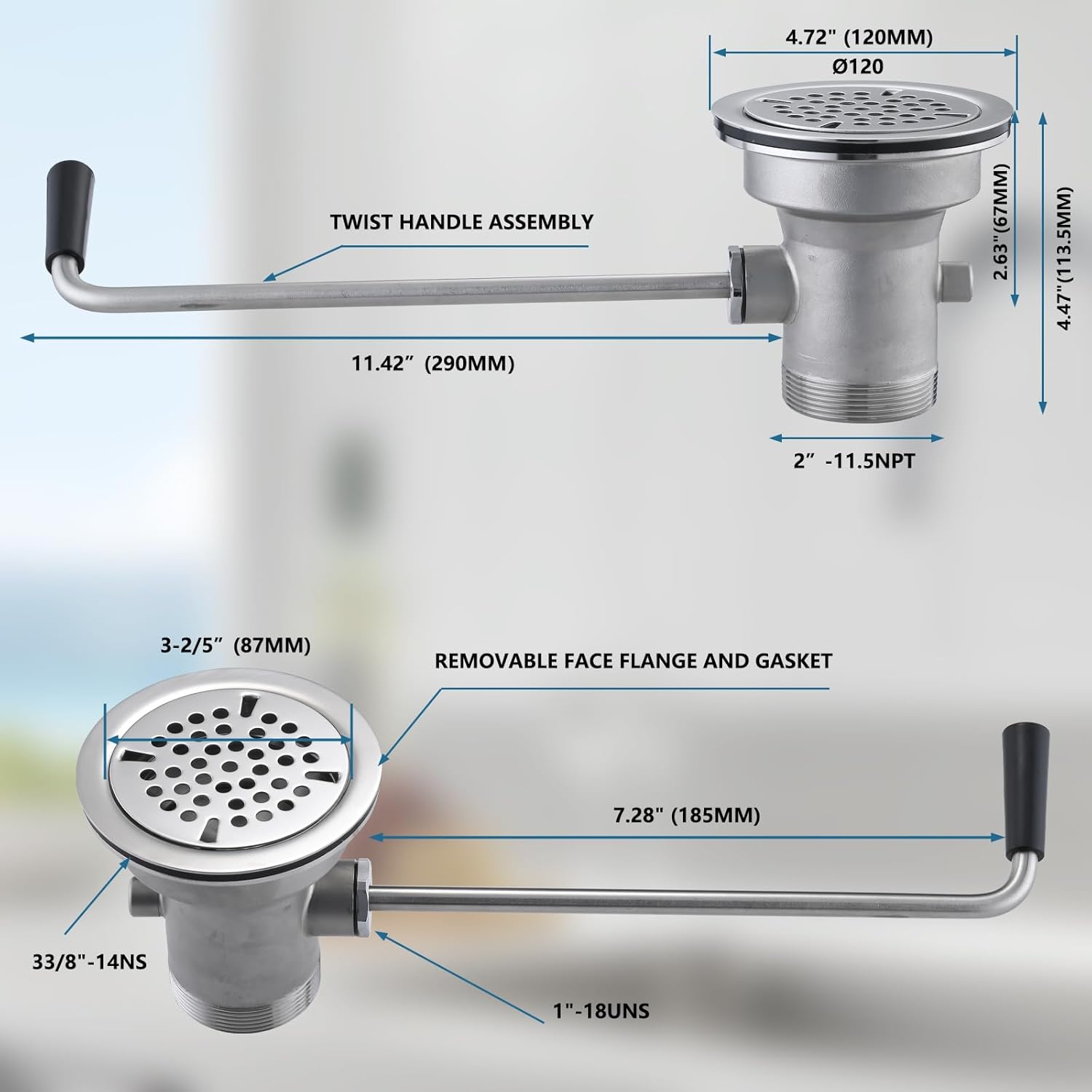 3-1/2 Inch Sink Drain Assembly Kit, Commercial Sink Drain with Twist Handle for Easy Controll - Prevent Sink Clogged