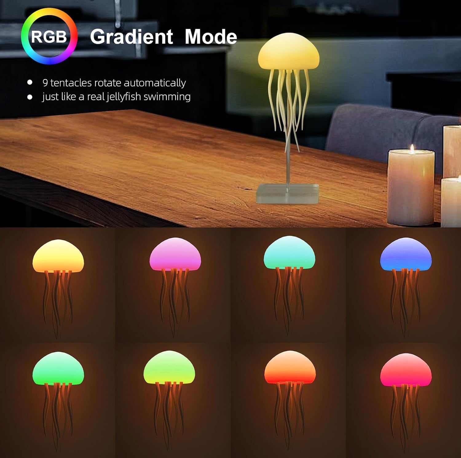 BEHEGTYE Jellyfish Night Light, Cute Jellyfish Lamp LED Voice