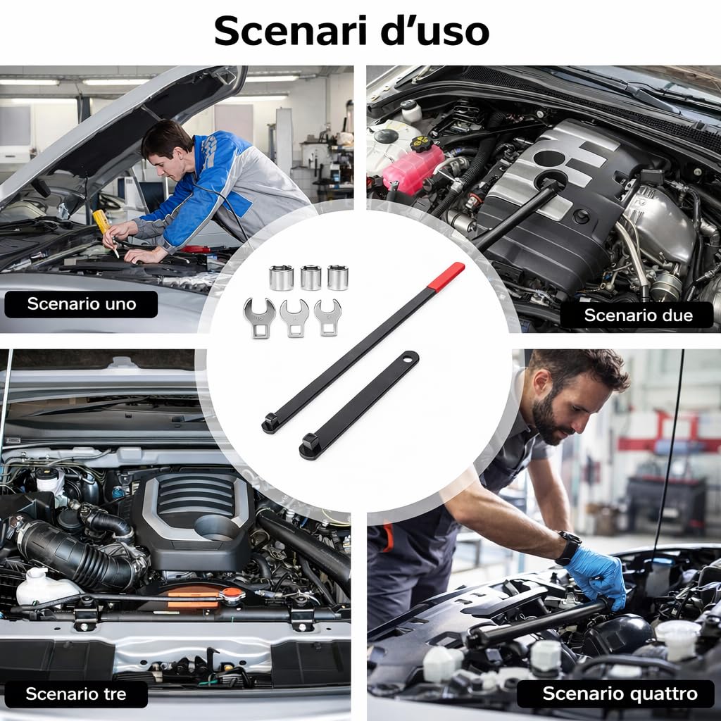 topolenashop Set 8 Chiavi Tendicinghia Lunghe per Cinghia a Serpentina – Bussole 13–18 mm e Aste 3/8” 1/2” – Kit per Tendicinghia Automatico a Molla Auto e Officina | FS-64050