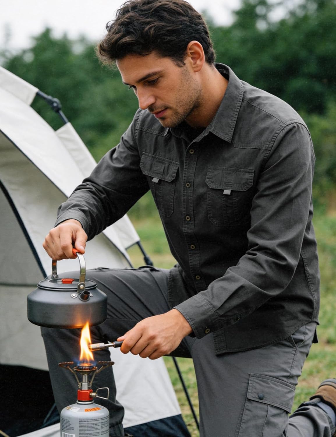 Flygo Long Sleeve Work Shirts for Men Casual Cotton Button Down Western Cowboy Cargo Shirt for Hiking Safari Camping - Image 5