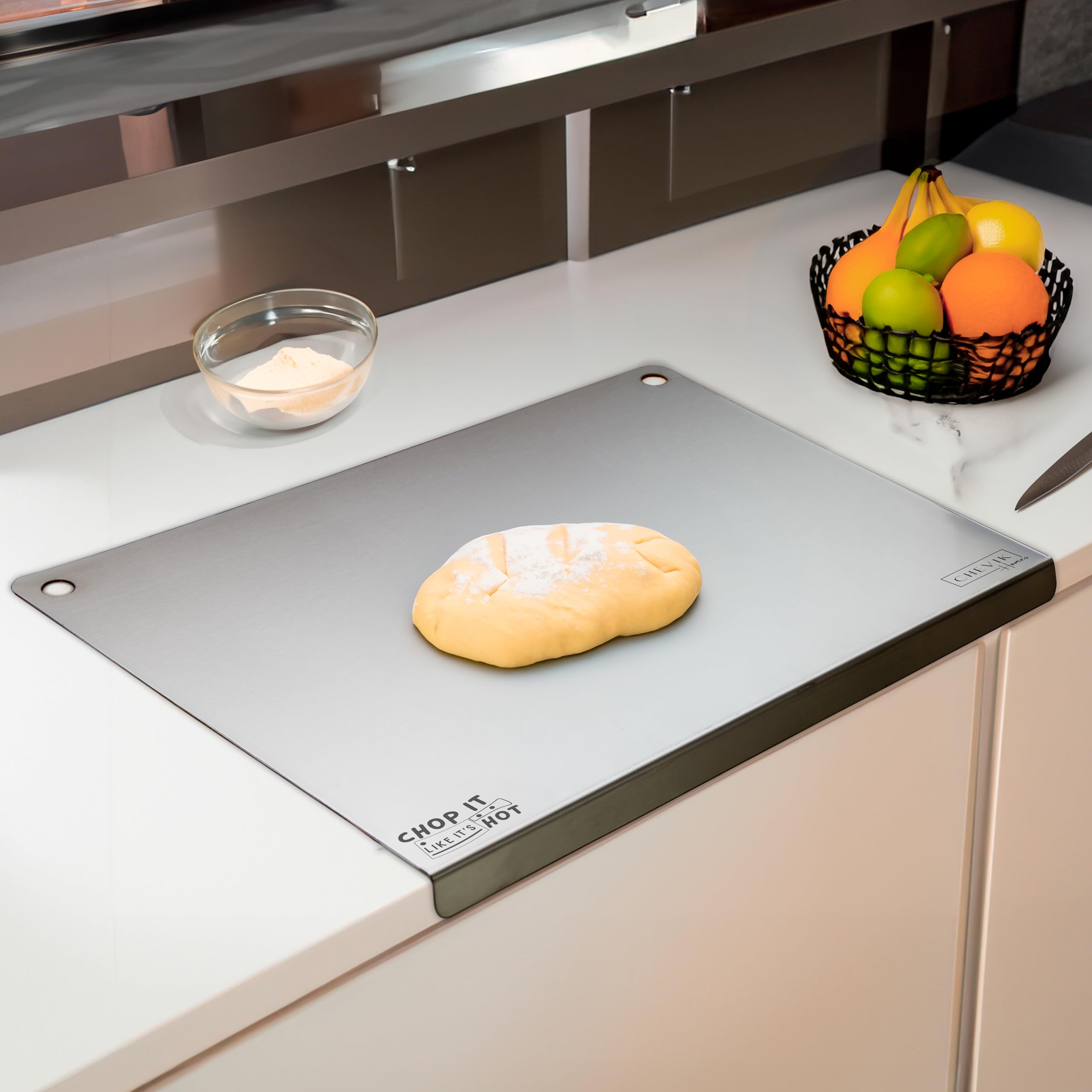 CHEVIK - 304 Stainless Steel Chopping Board for Kitchen Medium Size 40x32cm – Multipurpose Metal Cutting Board with Built-in Lip | Includes Free Hooks, Brush & Bumper Stickers (Medium (Counter Top)) (B0DDDLZ6SN) Amazon Price History, Amazon Price Tracker