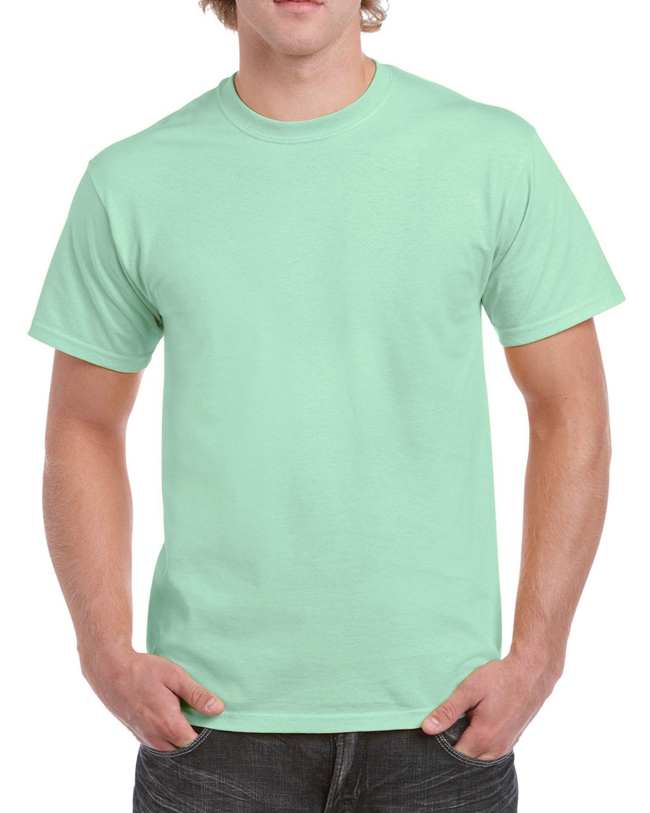Gildan T-shirt Uomo Ultra Cotton, Maniche Corte, Giromanica E Orlo Rinfozati, Senza Cuciture, Colletto Nastro, Taglie Forti, Giadedome/Safetygreen, XX-Large