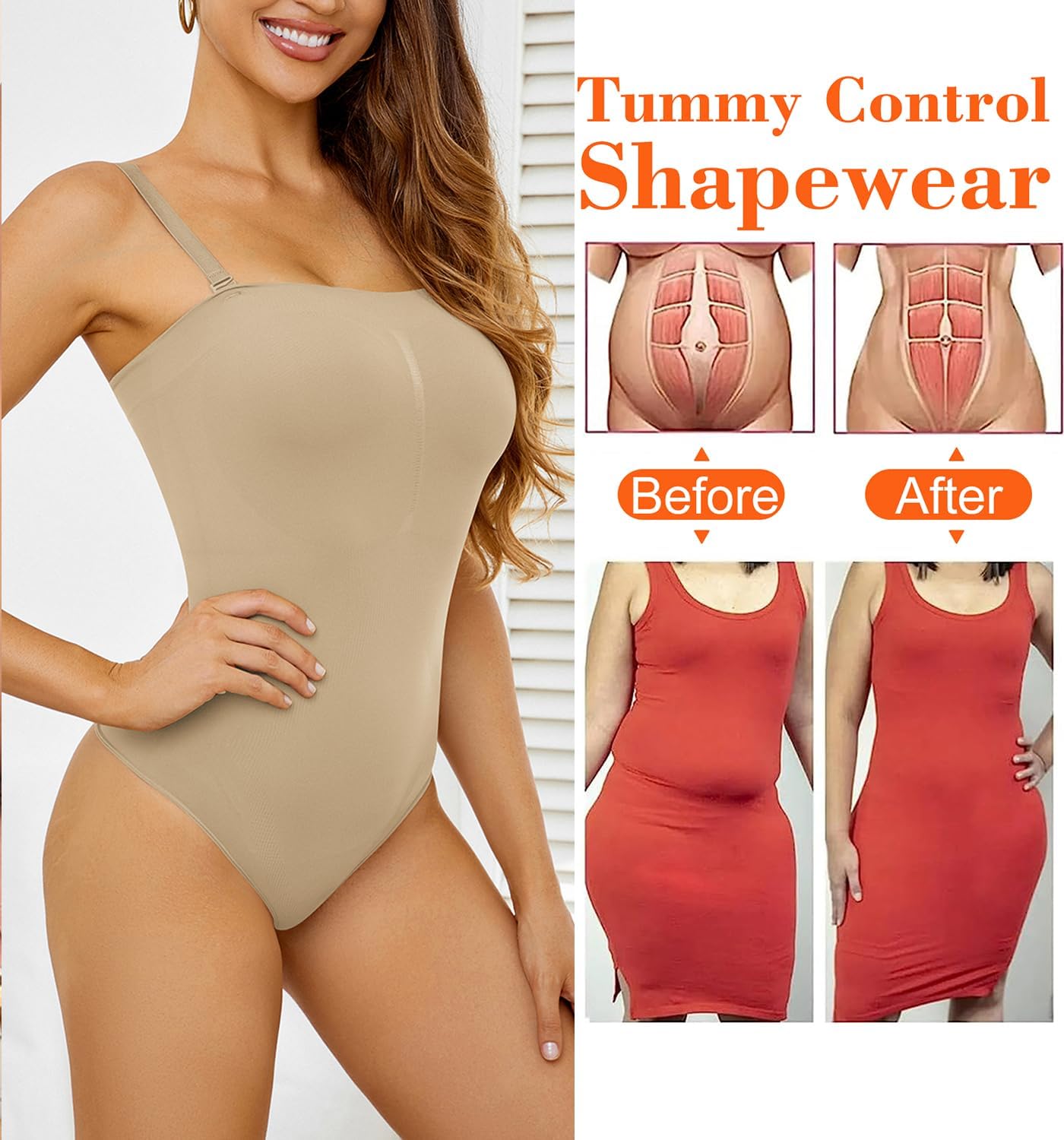FLORATA Strapless Shapewear for Women, Tummy Control Thong Bodysuits - Image 4
