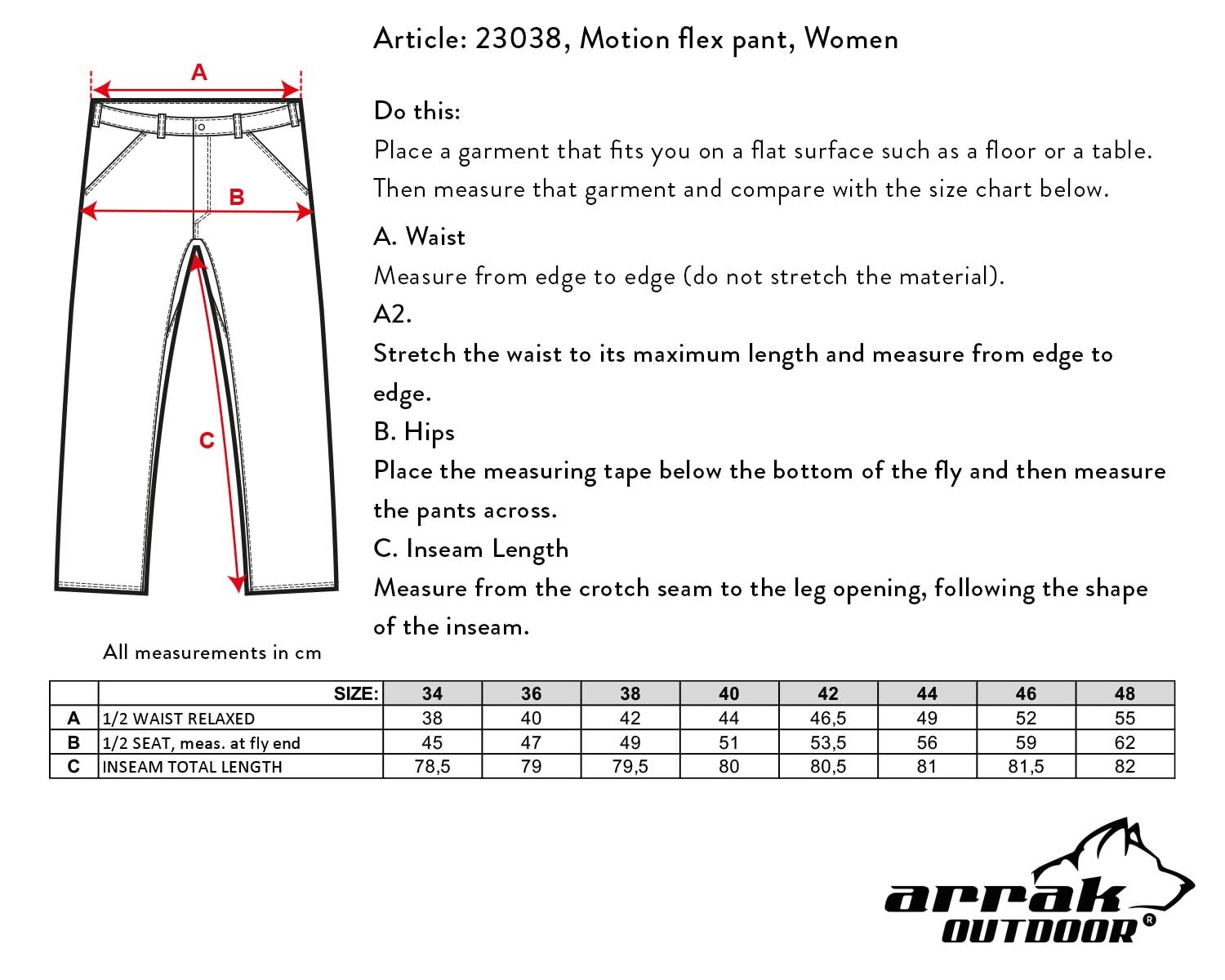 ARRAK OUTDOOR Motion Flex Lady Pant Full Flexibility, Roomy Pockets, Waterproof Calf Area, Adustable, Belt Included