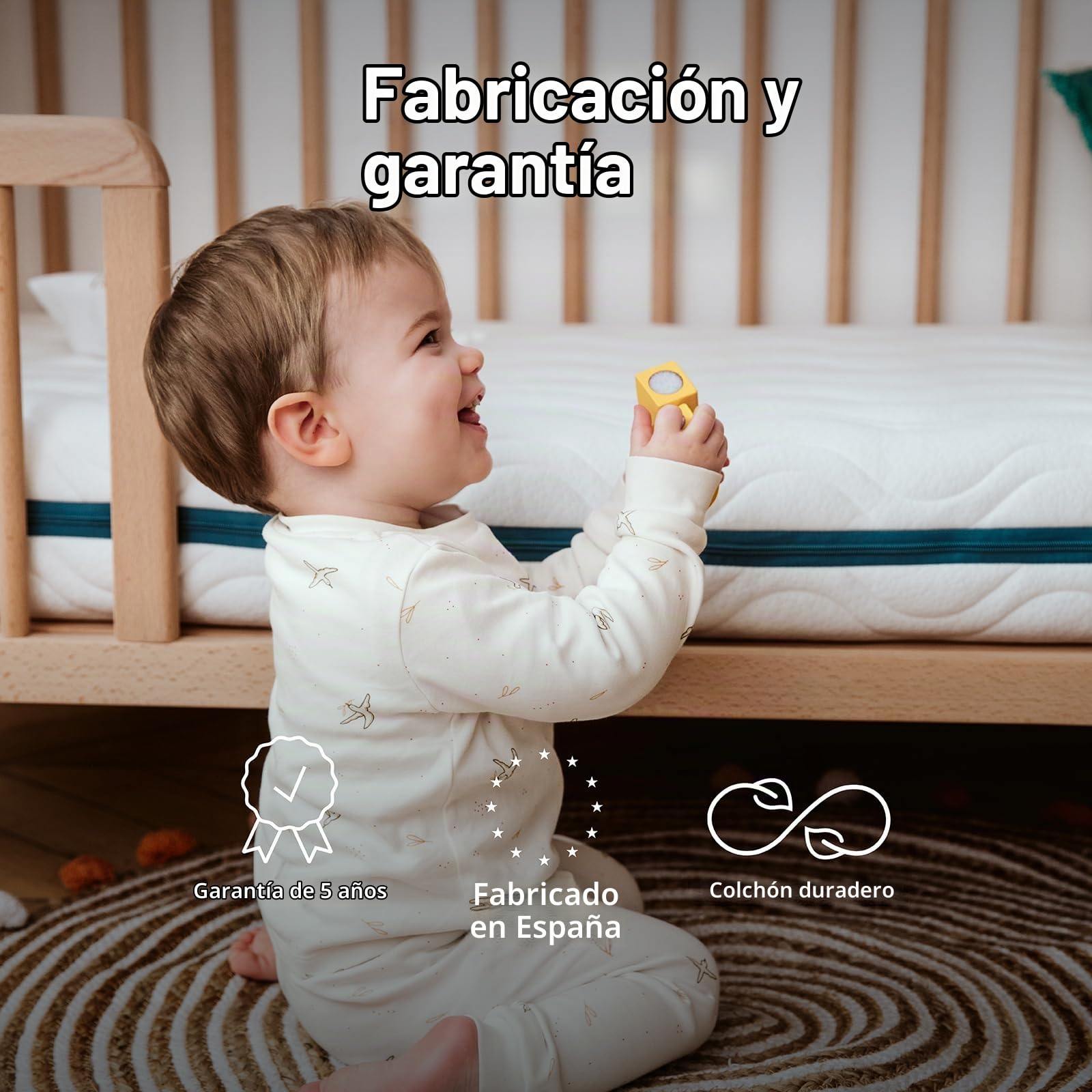 Kadolis - Colchón para bebé 60x120x12 cm COCOLEGEND - Coco y látex Natural - Desenfundable - Transpirable, Firme y Confortable - Sin Tratamiento químico - Certificado Oeko-Tex