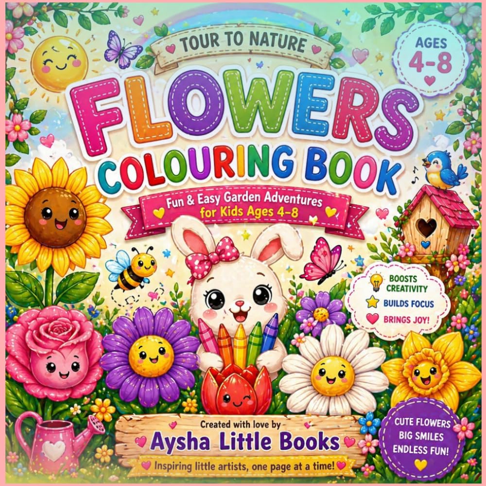 Tour to Nature: Flowers Colouring Book: A Fun and Easy Garden Adventure with Beautiful Flowers, Butterflies, Bees, and Nature Scenes for Little Artists