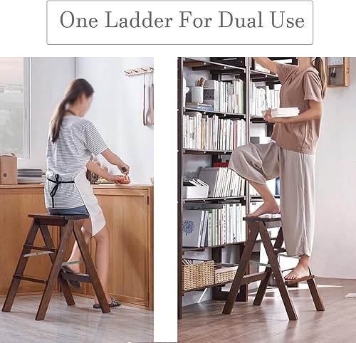 Miniatura 5 de Silla ligera para escaleras, taburete de 2 escalones, taburete de madera plegable para pies pequeños, biblioteca para el hogar, escalera, banco de