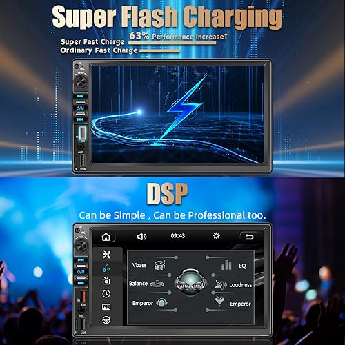 Miniatura 4 de Estéreo de auto doble DIN de 7 pulgadas en tablero con CarPlay con cable y Android Auto, reproductor multimedia para automóvil con súper carga, 2