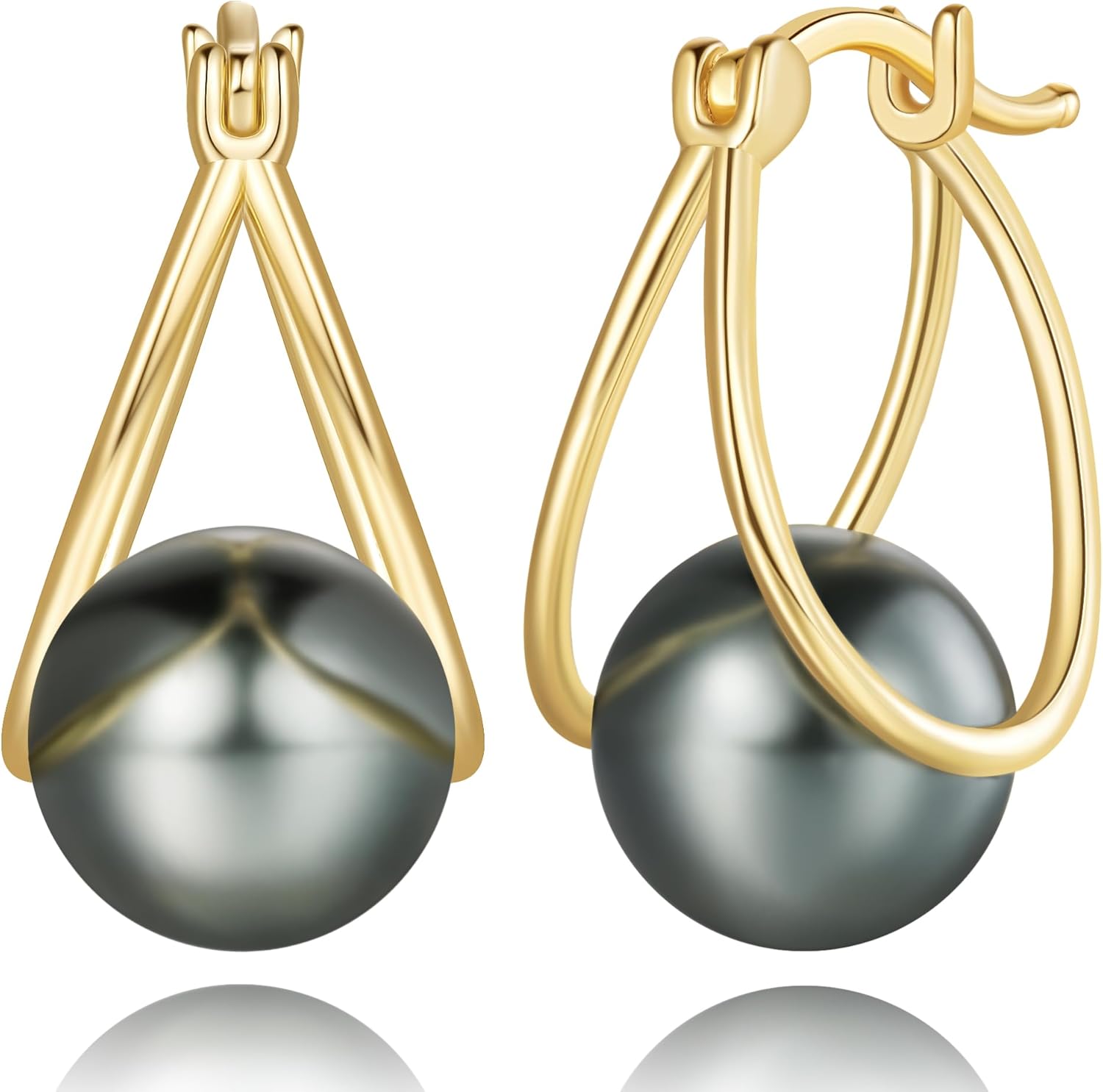 ESSIE ODILA Pearl Earrings for Women 14K Gold Earrings for Women Gold Hoop Earring for Womens Pearls Hoops Trendy Grey Mystique or White Grace Pearls Drop Dangle Pearl Hoop Earring for Womens 18mm