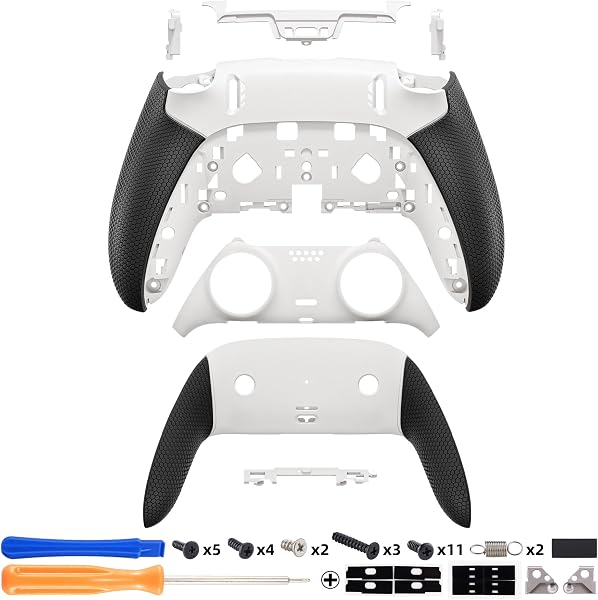 eXtremeRate Beyond-ARC Rubberized Grip Front Back Cover Compatible with ps5 Edge Controller, Replacement Front Back Decorative Trim Shell Plates Compatible with ps5 Edge Controller - White Black - 2
