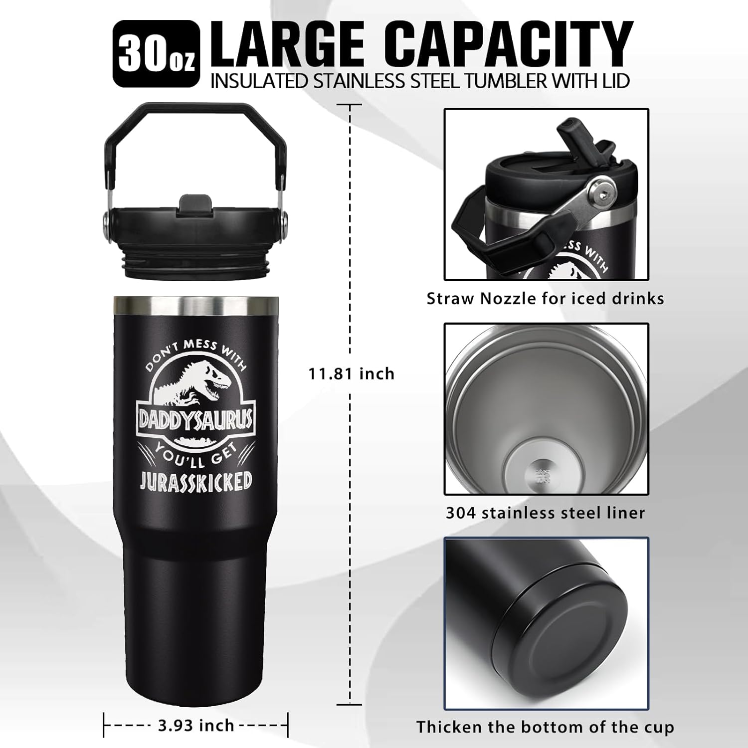 Father's Day Gifts for Dad - 30 oz Tumbler with Handle and Straw, Vacuum Insulated Water Bottle Stainless Steel, Leak Proof Travel Mug Proud Papa Cup for Men Birthday Christmas Gift from Daughter Son - Image 3