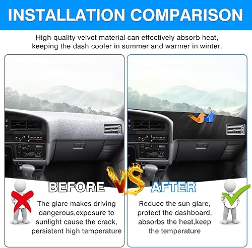 Vista 3 de Autorder Alfombrilla para tablero de instrumentos para Toyota 4Runner 1990-1995, accesorios para camioneta, cubierta de salpicadero, alfombrilla