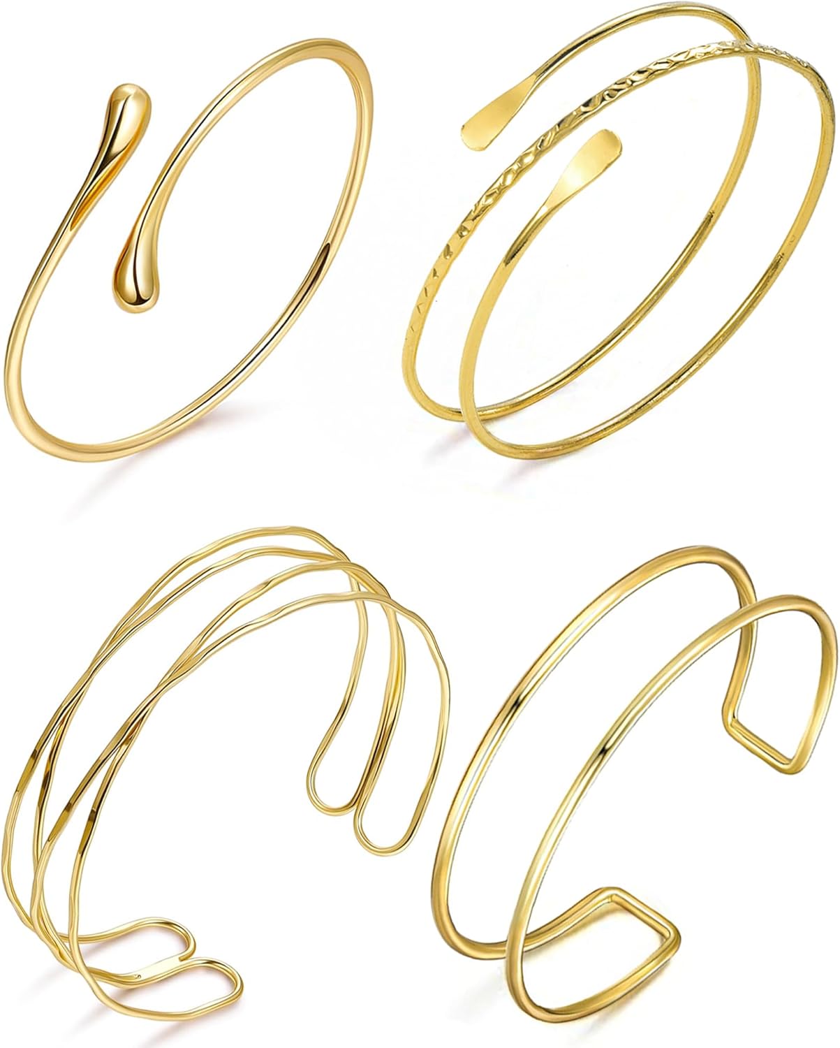 4 Pcs Arm Cuff Jewelry for Women Gold Upper Arm Bangle Band Boho Coil Armlet Minimalist Arm Cuff Bracelet Adjustable