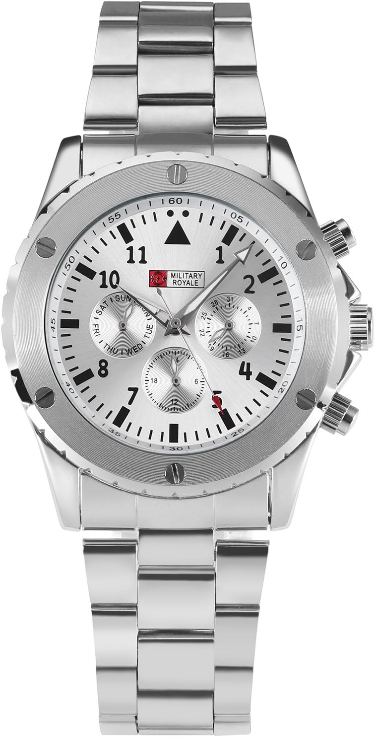 Military Royale Three Clocks Chronograph Mechanical Automatic Sports Army Watch MR104