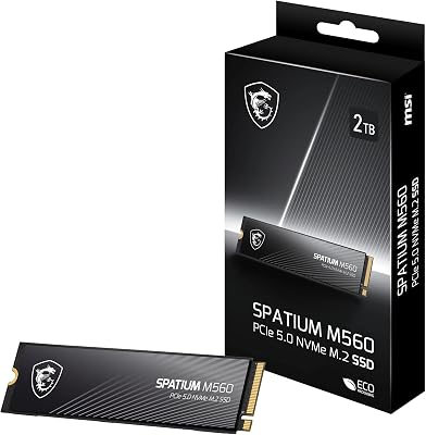 MSI Spatium M560 SSD 2TB PCIe 5.0 NVMe M.2 Unidad de Estado sólido Interna, 10.300MB/s de Lectura y 8.700MB/s de Escritura, 3D NAND, Seguridad de Datos integrada, Center