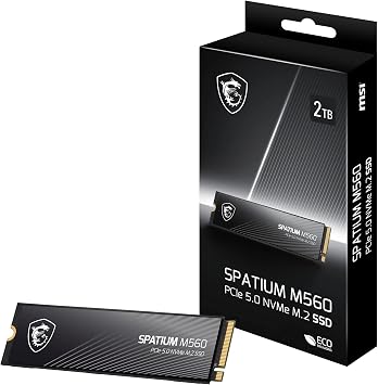 MSI SPATIUM M560 SSD 2 TB - PCIe 5.0 NVMe M.2 internal solid state drive, 10,300 MB/s reading, 8,700 MB/s writing, 3D NAND, integrated data security, center, 5-year warranty (1200 TBW)
