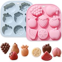 2 Pack Fruit Silicone Molds, 8-Cavity Different Fruits 3D Moulds Tray for DIY Chocolate, Candy, Jelly, Ice Cube, Gummies, Dog Treats