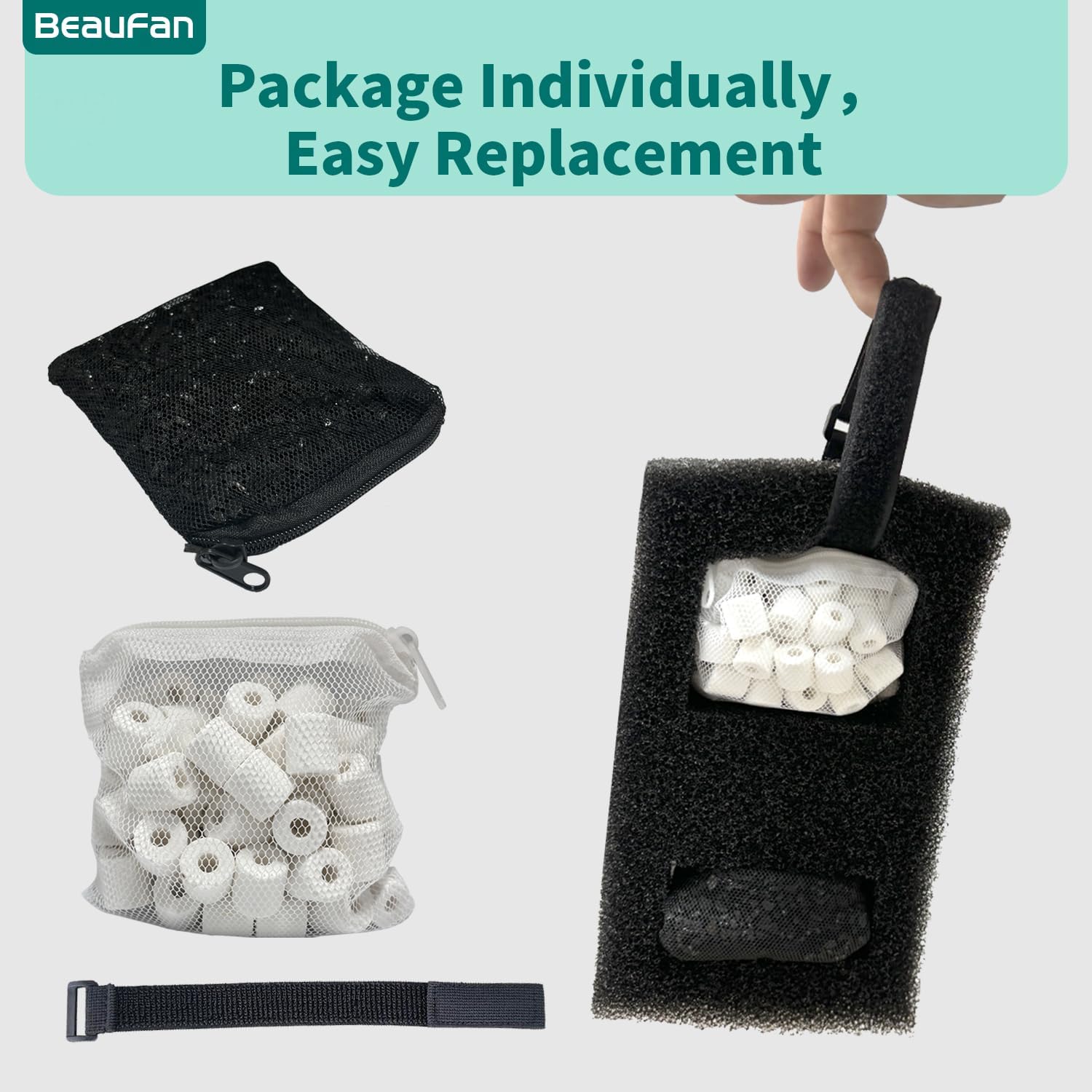 2 Set Aquarium Filter Media Kits Compatible with Fluval Flex (15 Gal) Desktop Aquarium, Includes 2 Carbon Filter Refills, 2 Foam Filters A1375, 2 Ceramic Rings & 1 Filter Cord