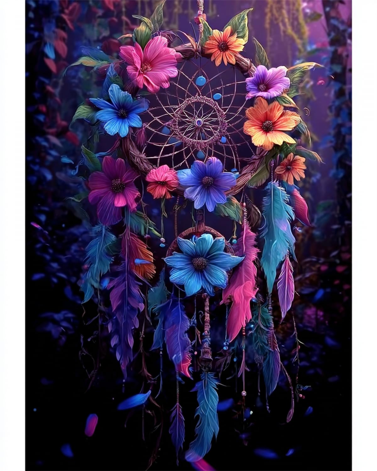 RKFLGEW Kits De Bordado De Cuentas Diy Atrapasueños Colorido Y Flores Kit De Bordado Con Cuentas, Juego De Manualidades Con Cuentass Para Principiantes, Decoración Del Hogar 30x40cm