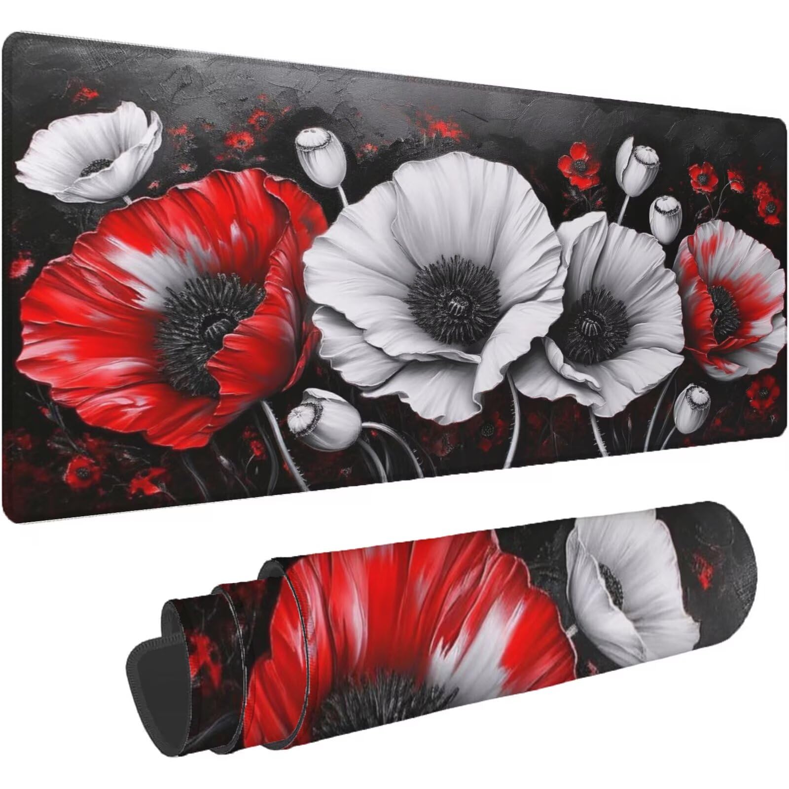 Podkładka pod mysz XXL 1600 x 800 mm bordowa podkładka pod mysz kwiaty mata podkładka pod mysz do gier antypoślizgowa gumowa podstawa zszyte krawędzie akcesoria biurowe do gier do biura i komputera